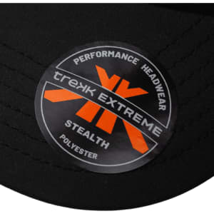 A black cap featuring a circular logo, labelled as "Stealth Mesh Flex Cap" with performance headwear branding.