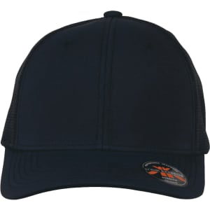A black Stealth Mesh Flex Cap with a solid front and mesh sides, featuring a logo on the brim.