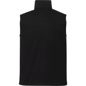 A black eco waterproof softshell vest with a high collar and no sleeves, featuring a logo.