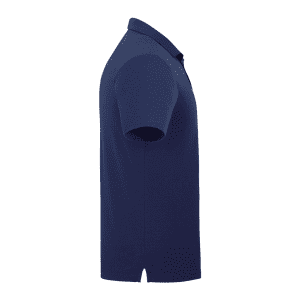 A navy blue short sleeve polo shirt for men, featuring a classic design and a logo.