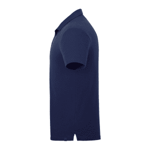 A navy blue men's polo shirt featuring a standard collar and short sleeves. It has a logo on the chest.