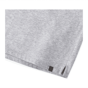A grey men's polo shirt featuring a subtle logo on the hem and short sleeves.