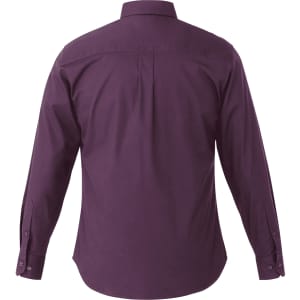A men's long sleeve button-up shirt in deep purple, featuring a back yoke and buttoned cuffs. Includes a logo.
