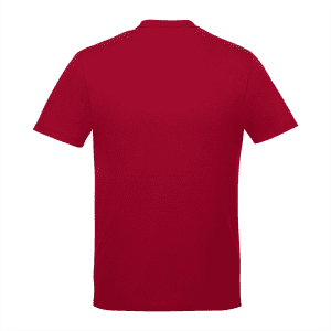A red short sleeve tee for men, featuring a plain back and a logo on the label.