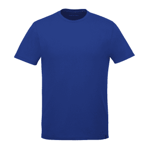 A blue short sleeve T-shirt for men with a simple design and a logo on the label.
