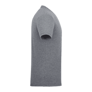 A grey short sleeve t-shirt for men, featuring a logo on the side.