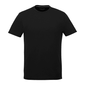 A black short sleeve tee for men with a round neckline and a subtle logo. Perfect for casual wear.