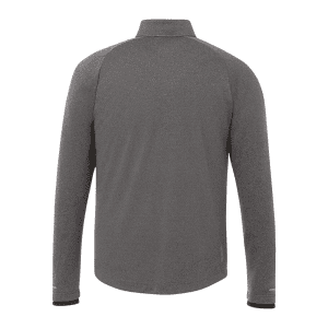 A grey men's jacket featuring long sleeves and a collar, with a logo on the design.