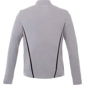 A grey men's half zip jacket with long sleeves, featuring black detailing and a logo.