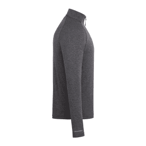 A grey eco knit quarter zip jacket for men, featuring long sleeves and a subtle logo.