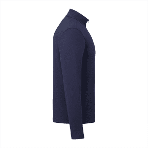 A navy quarter-zip jacket for men, featuring a stand-up collar and long sleeves. Includes a logo on the design.