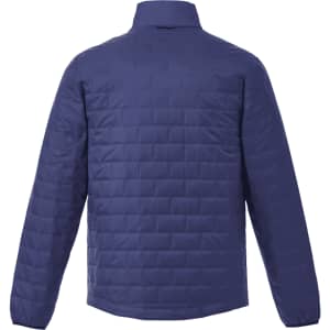 A navy lightweight packable insulated puffer jacket, featuring a quilted design and collar, with a logo on the back.