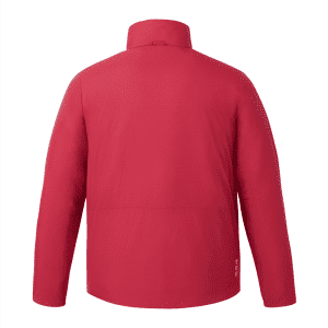 A red insulated puffer jacket for men, featuring a simple design and no visible branding on the back.