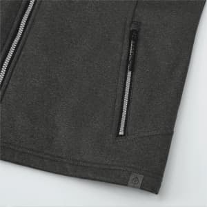 A dark grey women's softshell vest with zippered pockets and a small logo.
