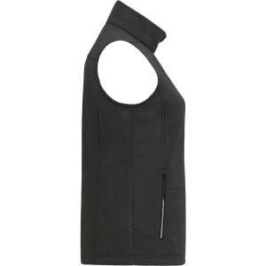 A women's waterproof softshell vest in dark grey, featuring a zippered pocket and a sleeveless design.