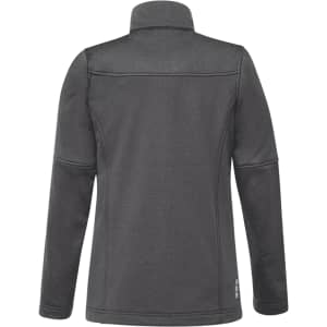 A women's black eco waterproof softshell jacket, featuring a high collar and a clean, minimalist design.