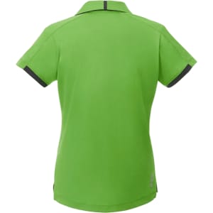 A green short sleeve polo shirt with a collar and a subtle logo at the back.