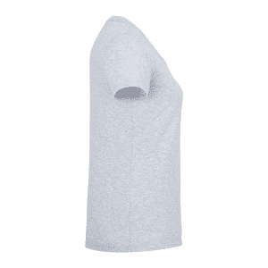 A grey women's short sleeve T-shirt featuring a simple design and a logo.