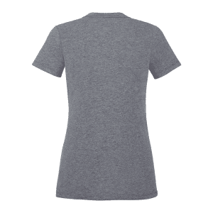 A grey women's short sleeve tee with a fitted design and a subtle logo on the back.