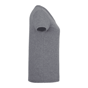 A grey short sleeve tee for women, featuring a simple design and a logo on the side.