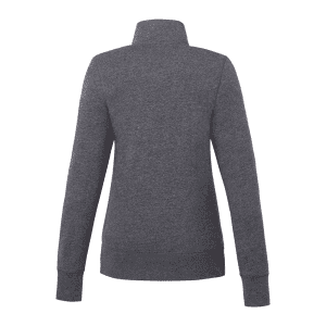 A women's full zip polar fleece jacket in dark grey with a high collar and long sleeves. It features a logo.