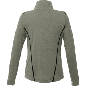A women's eco-knit performance half zip jumper in green, featuring black accents and a fitted design.