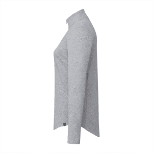 A grey quarter zip jacket for women, featuring a sleek design and logo. Suitable for casual wear.