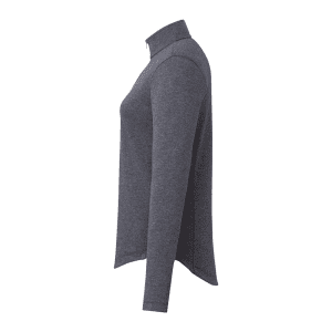 A women's quarter zip jacket in grey, featuring long sleeves and a collar, with a logo present.