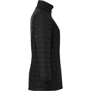 A lightweight packable insulated puffer jacket in black, featuring a high collar and zippered pockets.
