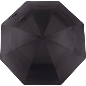 A black 60" vented tipless golf umbrella featuring a spacious octagonal design and a handle.