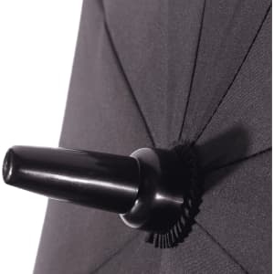 A black vented tipless golf umbrella with a black handle, featuring a textured grip for ease of use.