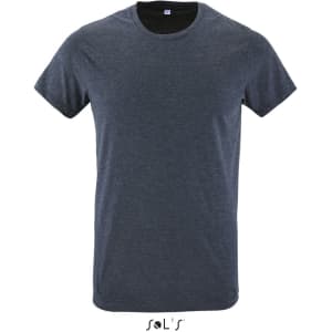 A men's T-shirt in dark grey, made from 100% semi-combed ring-spun cotton, featuring a logo.