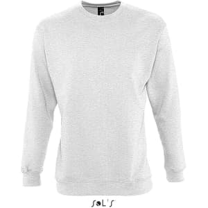 A light grey unisex sweatshirt made of 80% cotton and 20% polyester, featuring a logo.