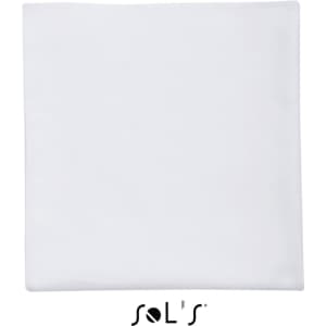 A white microfibre sports towel measuring 30cm x 50cm, featuring a logo at the bottom.