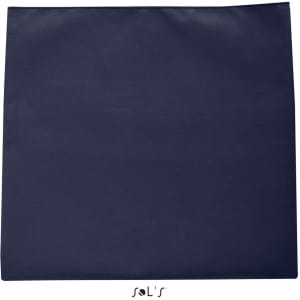 A microfiber sports towel in navy blue, measuring 120cm x 70cm, with a small logo present.