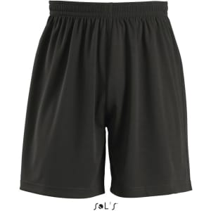 A pair of black sports shorts with an elastic waistband. The shorts have a simple design and a brand logo.