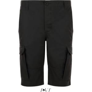 Bermuda-style men's shorts in black with side pockets and a button closure, featuring a discreet logo.