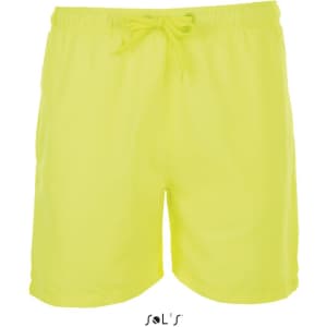 Men's microfibre swim shorts in vibrant neon yellow, featuring an elastic waistband and drawstring. Includes a logo.