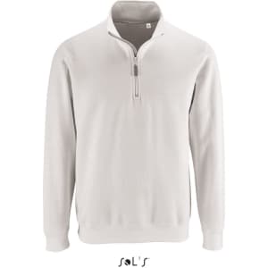 A light grey men's windcheater featuring a 1/4 zip, made from 505 cotton and 505 polyester, with a logo.