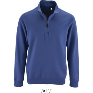 A blue men's windcheater featuring a 1/4 zip, made from 505 cotton and 505 polyester. It has a logo on the front.