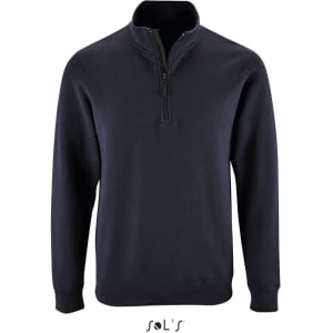 A navy blue Windcheater with a 1/4 zip for men, made from 505 cotton and 505 polyester, featuring a logo.