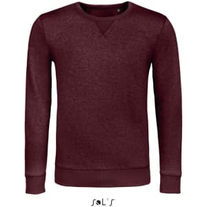 A unisex round neck sweatshirt in burgundy, made of 100% cotton, featuring a subtle logo.