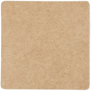 A square, natural brown cardboard coaster with rounded edges and a textured surface.