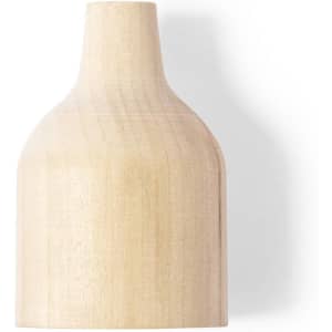 A drink bottle in a smooth, natural wood finish with a simple, modern design and a branding logo.