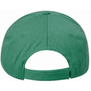 A green cap with an adjustable strap at the back and a firm structure. The interior is lined for comfort.
