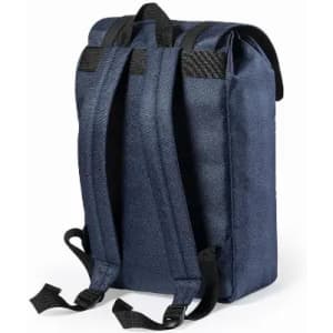 A navy blue backpack with adjustable straps and a simple, structured design. It features a textured fabric.