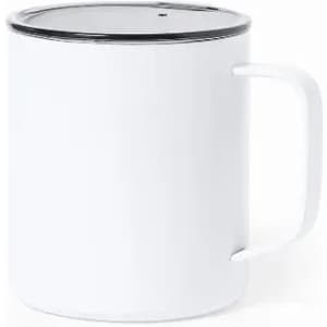A drink bottle in white with a black rim and a handle, featuring a simple, minimalist design.