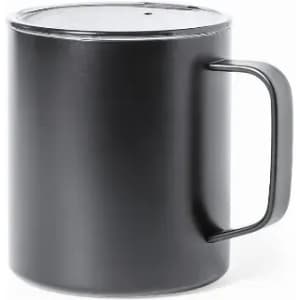 A drink bottle in matte black with a handle and a lid on top. It features a sleek, modern design.