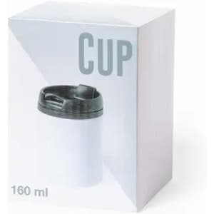 A cup in a white box, featuring a black lid with a small drinking spout. The box contains 160 ml.