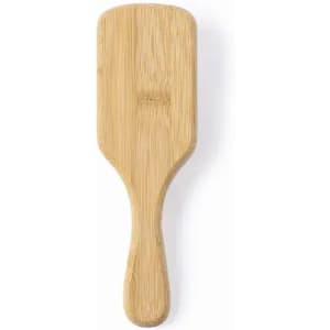 A bamboo spatula with a flat head and a smooth handle, showcasing natural wood grain.